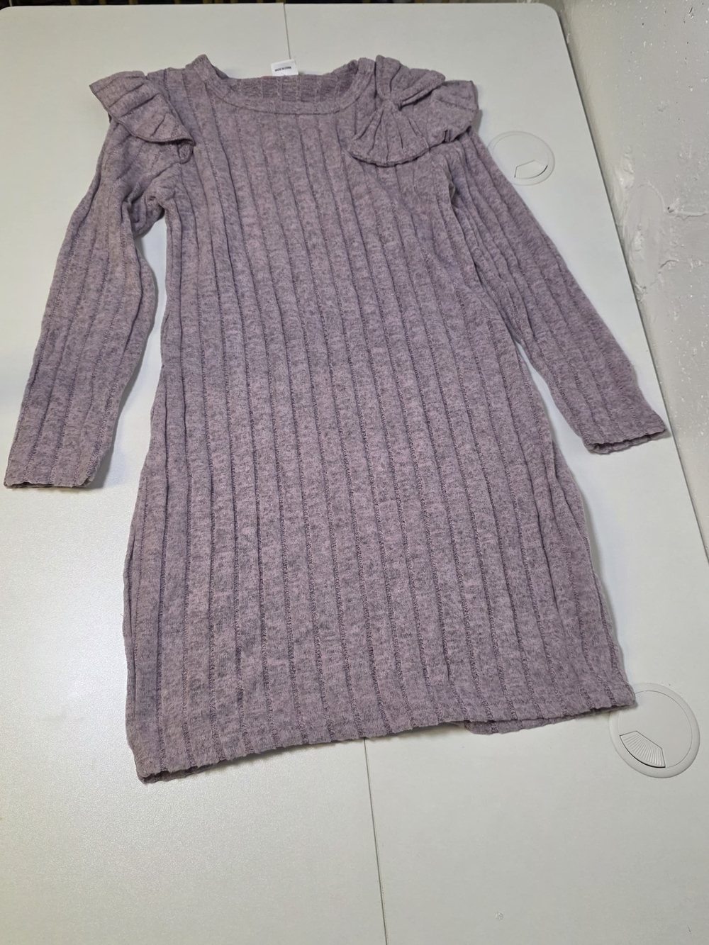 Ribbed Knit Long-Sleeve Sweater Dress - Lavender